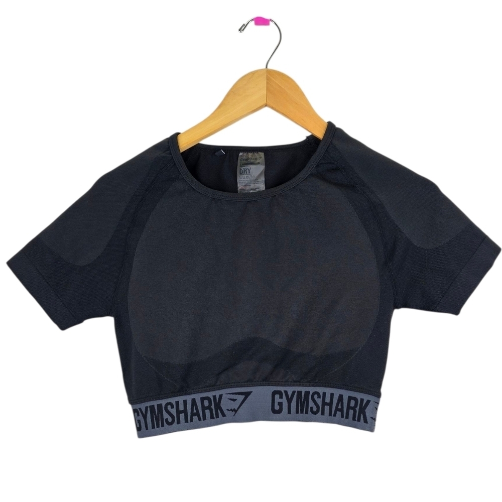 Gymshark Black Flex Crop Top Short Sleeve Athletic Shirt Women's Size Medium